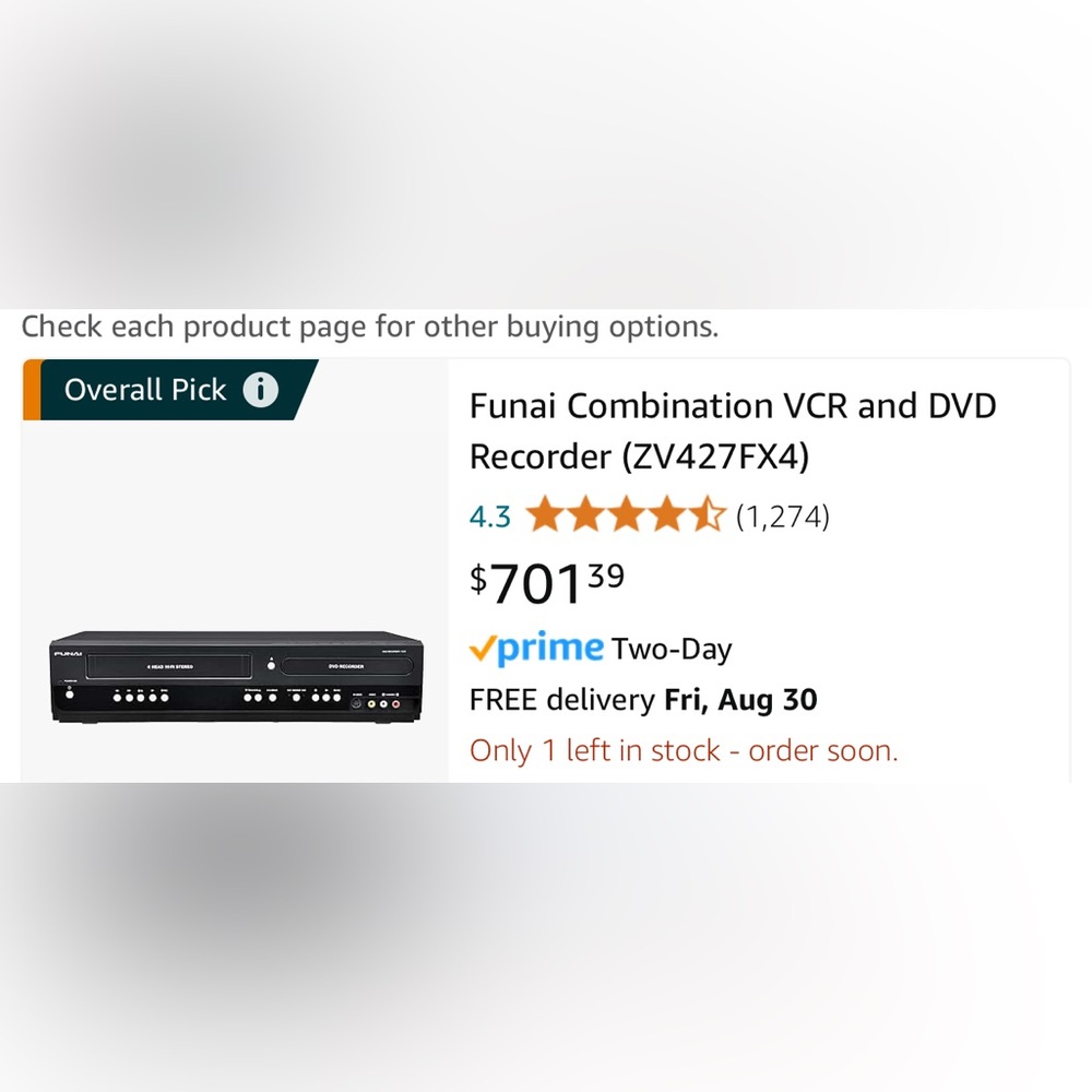 Funai Combination VCR and DVD Recorder (ZV427FX4)